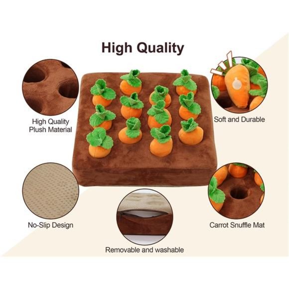 Interactive Dog Toys, Squeak Carrot Snuffle Mat Plush Puzzle Toys 2 in 1 - Picture 2 of 7